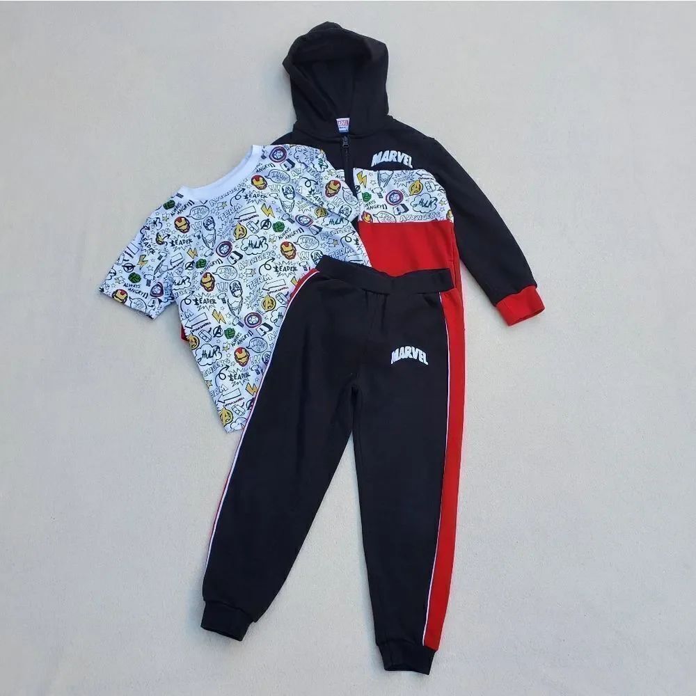 Marvel Avengers Hoodie Jacket Joggers and Short Sleeve Shirt 3 piece set size 7